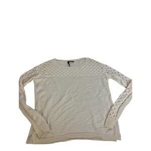 The Kooples Cream Merino Wool Open Weave Perforated Crewneck Sweater Size L